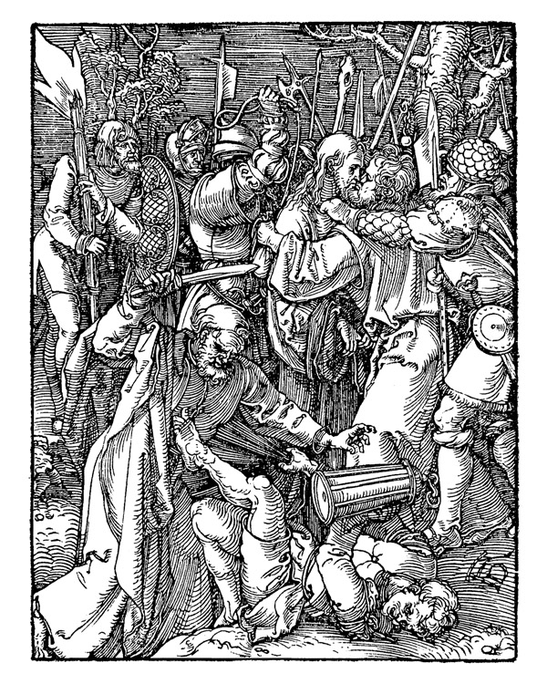 Albrecht Dürer, Piccola passione xilografica. Il bacio di Giuda (1511), xilografia Albrecht Dürer, Piccola passione xilografica. Il bacio di Giuda (1511), xilografia